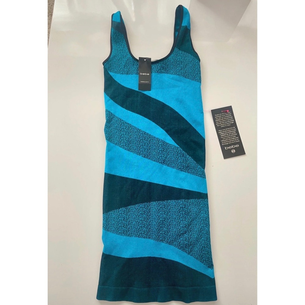 Bebe Wave Colorblocked Dress Blue Teal Sleeveless Bodycon Scoop Neck P/S NEW
